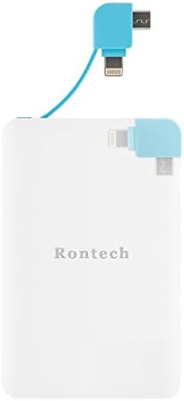 Rontech Credit Card Power Bank, 2500mAh Ultra-Thin Portable External Battery Charger Built-in Lightning &amp; Micro USB Cable for USB-Charged Devices - White