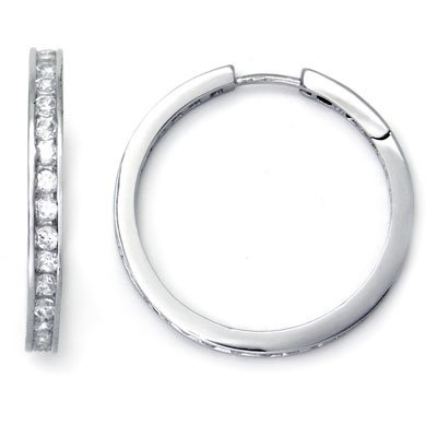 Sterling Silver Cubic Zirconia 30MM Eternity Channel Set CZ Hoop Earrings