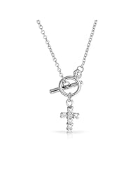 Bling Jewelry 925 Sterling Silver CZ Cross Pendant Toggle Necklace 16in