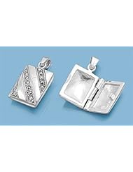 925 Sterling Silver Locket Pendant - Stone: Clear CZ