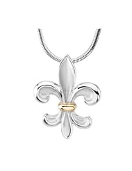 14K Yellow Gold and Sterling Silver Fleur-De-Lis Pendant with Chain