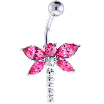 Passion Pink Gem Dragonfly Belly Ring