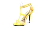 Anne Michelle Enzo-17 Yellow Snakeskin T-Strap Sandal w/ Ankle Strap
