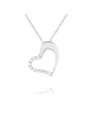 Rhodium Plated 925 Sterling Silver Cubic Zirconia Open Heart Necklace