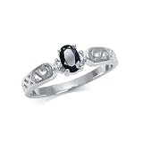 Natural Black Sapphire & White Topaz 925 Sterling Silver Filigree Ring