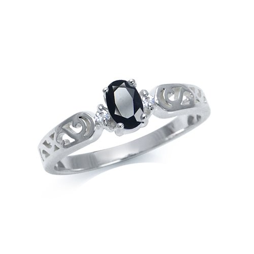 Natural Black Sapphire & White Topaz 925 Sterling Silver Filigree Ring