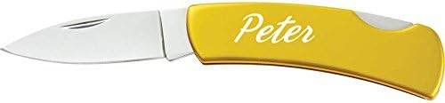 Personalized Honed Blade and Yellow Stainless Steel Handle Knofe