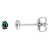 Sterling Silver Tiny 1/8 (3.5 mm) Oval Shape Stud Earrings / Nose Studs, Inlaid w/ Abalone Shell