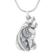 Winged Cat Pendant in Sterling Silver on 16" Rhodium and Silver Snake Chain, #7924