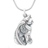 Winged Cat Pendant in Sterling Silver on 16 Rhodium and Silver Snake Chain, #7924