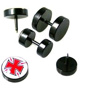 Fake Piercing Ear Plugs with Iron Cross Design - Sizes: Big Sold as a Pair