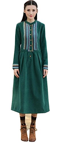 ワンピース ヴィンテージ ウール ドレス 刺繍 ロングスカート シンプル レトロ 清楚 キュート エレガンス カジュアル レディース 秋物 冬物 可愛いスカーフ付き R411