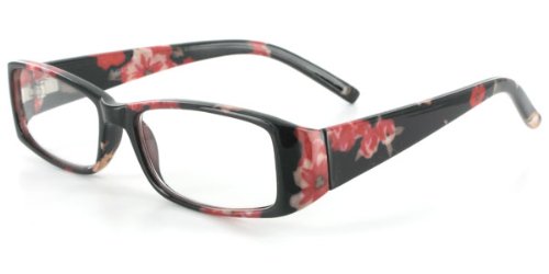 Best Price Luau RJ042 Fashion Reading Glasses with Modern Floral Design and Matching Case for Youthful Women With Narrow to Medium Faces Who Read in Style Black/Red +1.00