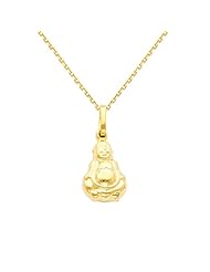 14K Yellow Gold Buddha Charm Pendant with Yellow Gold 0.9mm Oval Angled Cut Rolo Cable Chain Necklace with Spring Ring Clasp - Pendant Necklace Combination