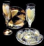 Bride's Heirloom Design - Hand Painted - Toasting Flute & Cake Plate, Groom's Remembrance Design - Hand Painted -Toasting Flute & Cake Plate