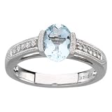 1/10 CT TW 14K White Gold Genuine Aquamarine And Diamond Ring