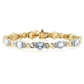 14k Yellow Gold Diamond and Aquamarine Bracelet by 