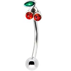 Surgical Steel Jeweled Cherry Eyebrow Ring