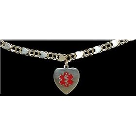 14kt Ladies Fancy Heart Double Link Style Medical ID Charm Bracelet