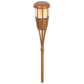 Paradise Lighting GL23922 Solar Bamboo Look Tiki Torch including Ground Stake, 2 Flicker Amber LED Bulbs, Frosted Lens and Rechargable NiCad Batteries