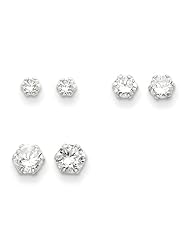 Sterling Silver 3 Pair Set CZ Earrings