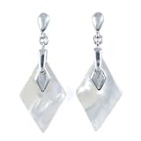Original Sterling Silver 925 Mother Of Pearl Diamond Shaped Hanging Earrings 40 Mm Long. Designed And Hand Finished In France. Matching Pendant Available.