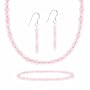 Sterling Silver 4mm Genuine Rose Quartz Stone Bead Beaded Dangle Hook Earrings Stretch Bracelet Necklace 15-19" Jewelry Set