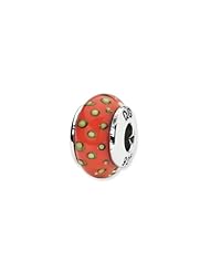 Sterling Silver Orange And Green Spots Hand-blown Glass Charm
