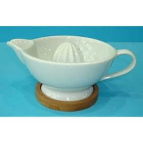 Ceramic Fruit Juicer Squeezer on Bamboo Base