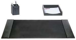 Crocodile Embossed Genuine Leather 3 Piece Desk Set
