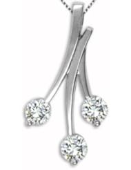 0.75 Carat Three-Diamond G-H I1 Necklace Pendant Chain Set 14K Yellow White Gold