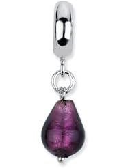 Sterling Silver Reflections Purple Italian Murano Glass Dangle Bead