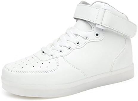 MINMAI Men&amp;Women's USB Charging LED Light UP Fashing Sneakers White Size46