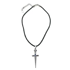 Damen Geflochtenem Leder & Stahl 20-Zoll Schwert Schmuck Anh�nger Halskette
