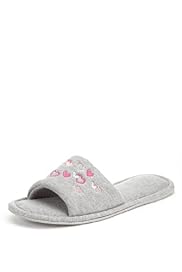 Open Toe Embroidered Heart Mule Slippers