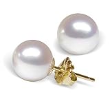 8mm AAA Quality Japanese Akoya cultured pearl earring studs set in 14K yellow gold