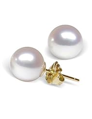 10mm A Quality Japanese Akoya cultured pearl earring studs set in 14K yellow gold