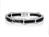 Handsome Sterling Silver and Onyx Bar Link Bracelet For Men