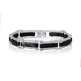 Handsome Sterling Silver and Onyx Bar Link Bracelet For Men by 