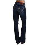 Womens Curvy Fit Big Star Collection Hazel Low Cut Denim Jeans Boot Cut Dark/Elm Wash - Long