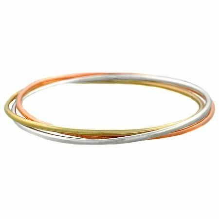 24k Gold Vermeil and Silver Tri Color Three Bangle Set