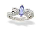 14K White Gold Genuine Marquise Tanzanite and Diamond Bow Ring