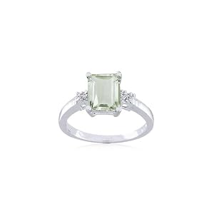 Sterling Silver 8x6 Octagon Green Amethyst and Diamond-Accent Ring, Size 7