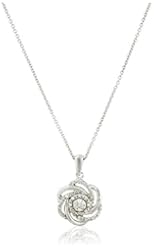 Sterling Silver Necklace with White Diamond-Studded Fashion Pendant Necklace