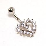 14k Bold Cubic Zirconia CZ Heart Belly Ring
