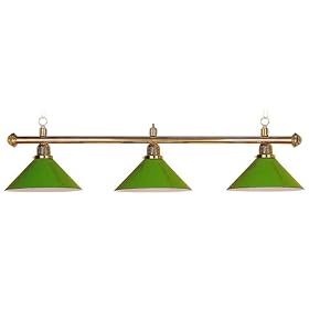 Sterling Solid Brass Pool Table Lamp, 58, 3 Green Aluminum Shades