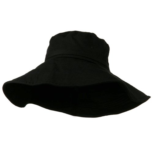 Big Size Ladies Linen Wide Brim Hat - Black (For Big Head)