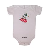 Cherries Baby Outfit, White Short Sleeve