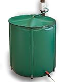 31MKuXSOyOL. SL160  Collapsible 60 Gallon Rain Barrel   Stands 28 High x 24 Wide  Flexible laminated polyester offers superior strength, durability, and resistance to weatering. Zippered top with mesh screen to keep leaves and debris from entering rain barrel. On/Off valve on bottom to control flow. Overflow valve included at top.UV Ressistant for years. Capture and store rainwater from your gutter or downspout. Weighs less than 7 lbs when empty.