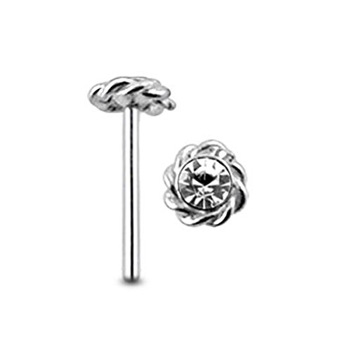Jeweled Gemmed Twined Flower Sterling Silver Straight Nose pin Body jewelry